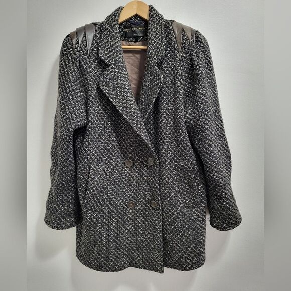 David Benjamin Vintage 80s Wool and Leather Double Breasted Tweed Coat Size 14 - Picture 1 of 10